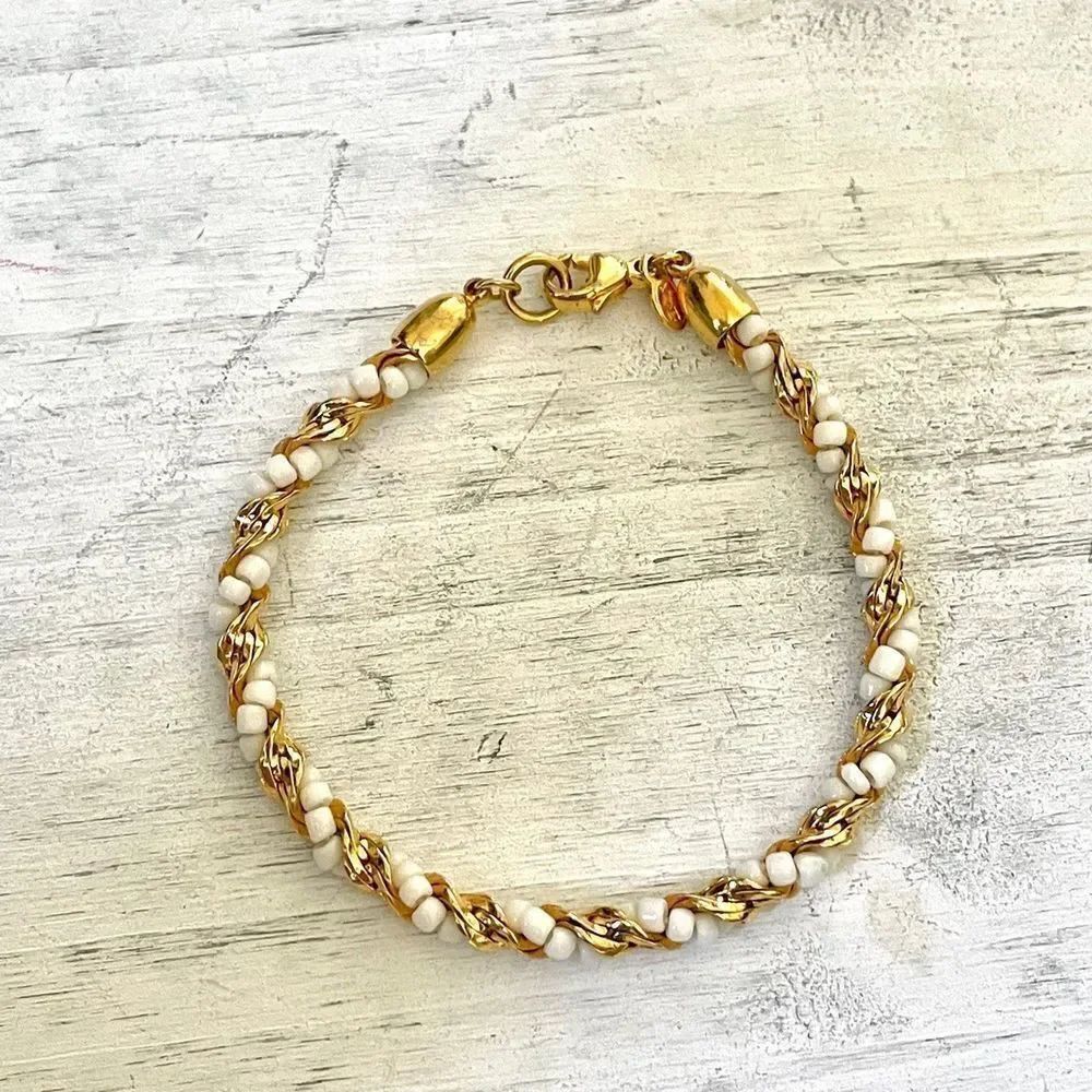 Monet gold tone and white swirl bracelet